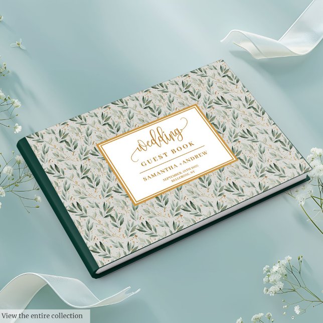 Sage Artistique Livre D'Invité Mariage Vert Et Or (Artistic Sage Green And Gold Wedding Guest Book)