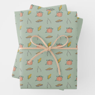 Sage Autumn Harvest Festival Pretty Thanksgiving Wrapping Paper Sheet