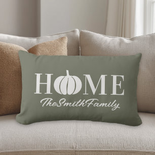 Sage Autumn Home White Pumpkin Custom Family Name Lumbar Pillow