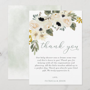 Sage Baby in Bloom Ivory Floral Girl Baby Shower Thank You Card