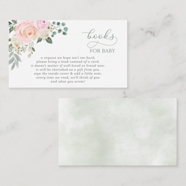 Sage Baby in Bloom Pink Baby Shower Book Request Enclosure Card (Front/Back)