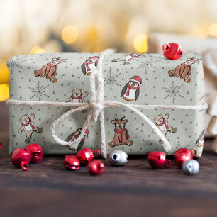Sage Babys First Christmas Winter Animals Wrapping Paper