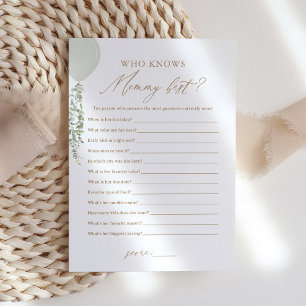 Sage Balloon Who Knows Mommy Best Baby Shower Game Invitation
