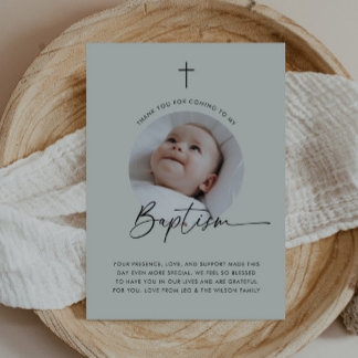 Sage Baptism Photo Thank You Card