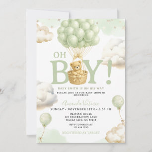 Sage Bear Oh Boy Baby Shower Invitation