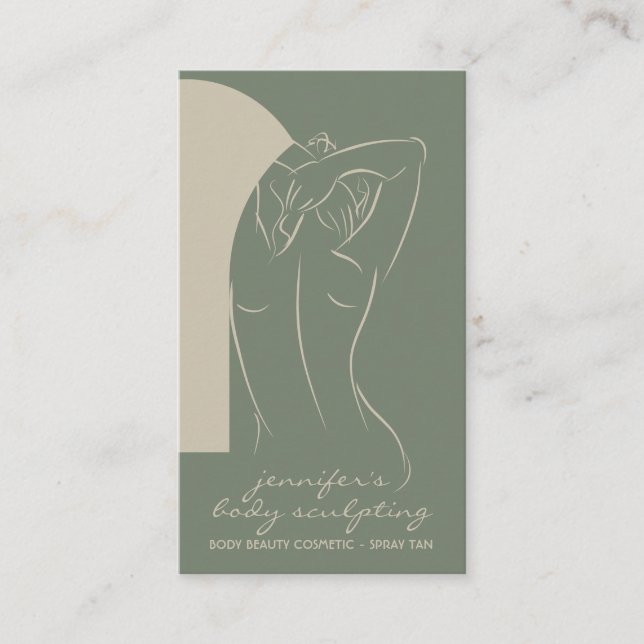 Sage beige Body Sculpting Contouring Spray Tan Business Card (Front)