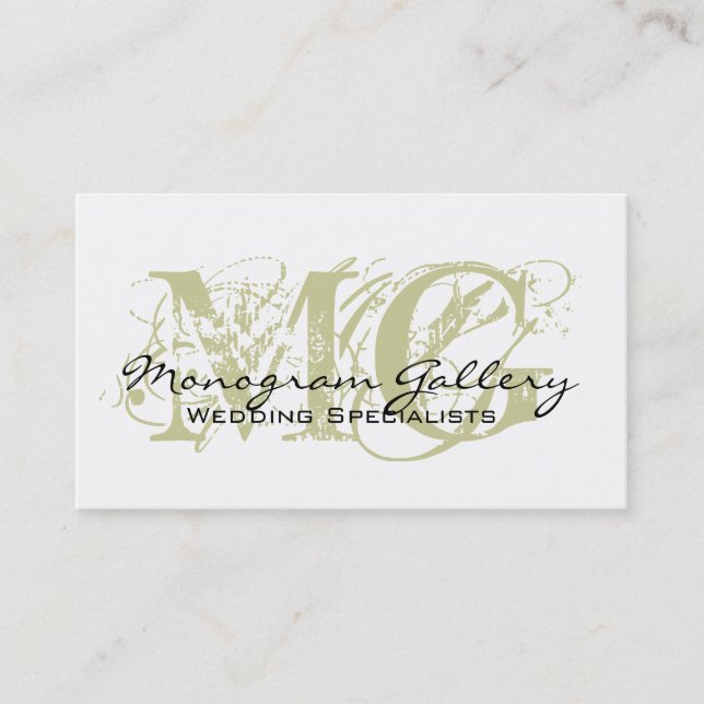 Sage Black Monogram Customizable Business Card (Front)