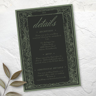 Sage Black Vintage Botanical Trellis Arch Wedding Enclosure Card