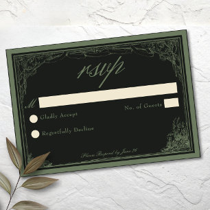 Sage Black Vintage Botanical Trellis Arch Wedding RSVP Card