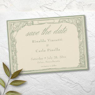 Sage Black Vintage Botanical Trellis Arch Wedding Save The Date
