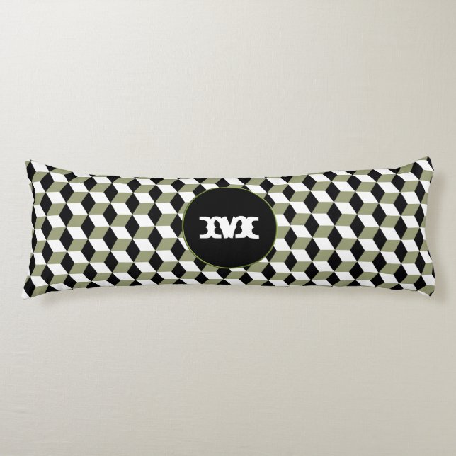 sage, Black & White 3D Cubes Pattern Body Pillow (Front)