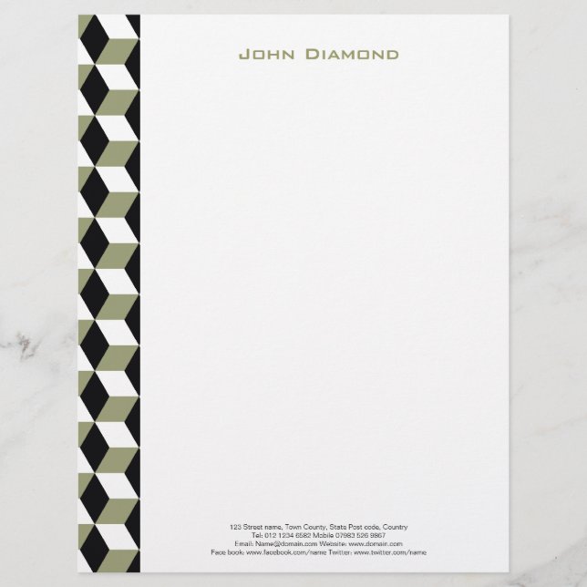 Sage Black & White 3D Cubes Pattern Letterhead (Front)