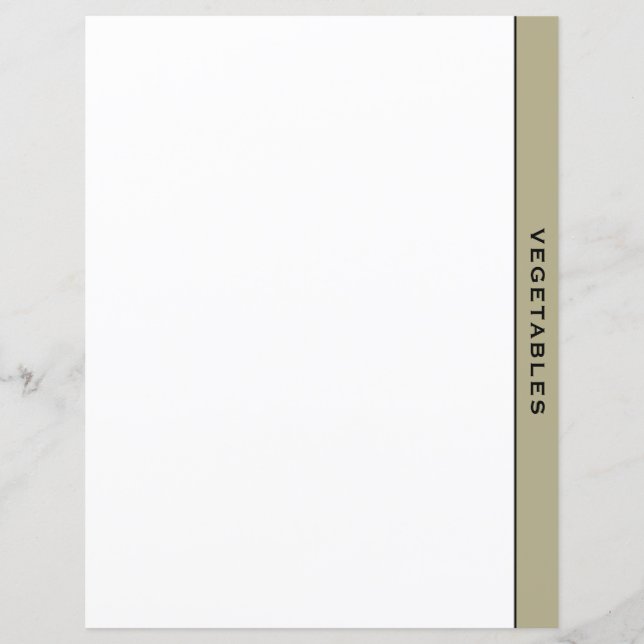 Sage Black & White Recipe Divider | Vegetables (Front)