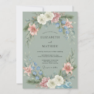 Sage Blossom Arch Flourish Wedding Invitation