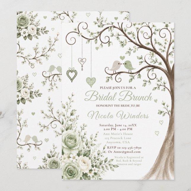 Sage Blossom Bridal Brunch Invitation (Front/Back)