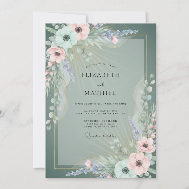 Sage Blossom Flourish Wedding Invitation (Front)