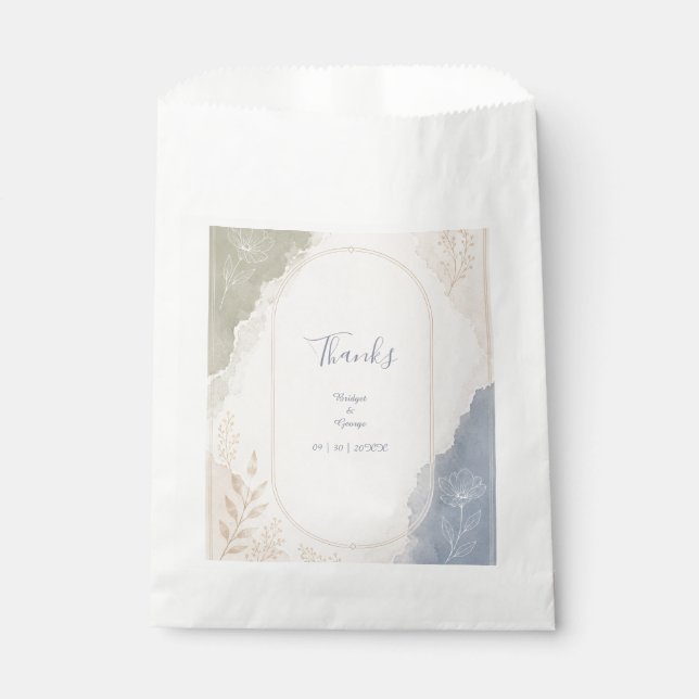 Sage Blue Botanical minimal Wedding Favour Bag (Front)