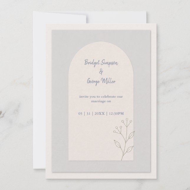 Sage Blue Botanical minimal Wedding  Invitation (Front)