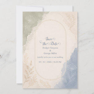 Sage Blue Botanical minimal Wedding Invitation