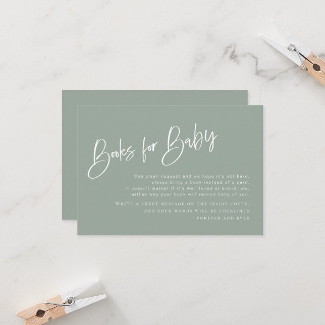 Sage Blue/Green Baby Shower Books for Baby Card (Front/Back In Situ)