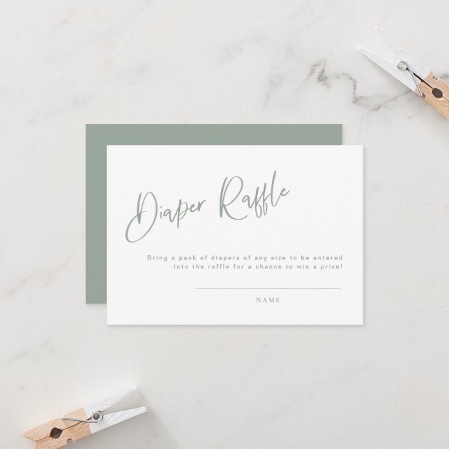 Sage Blue/Green Baby Shower Diaper Raffle Card (Front/Back In Situ)