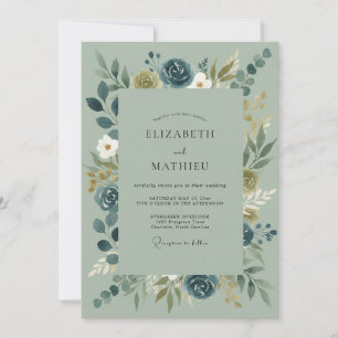 Sage Blue Organic Nature Wedding Invitation
