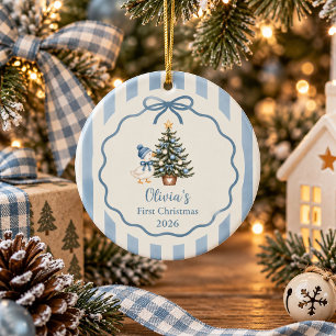 Sage Blue Silly Goose Baby First Christmas Ceramic Ornament
