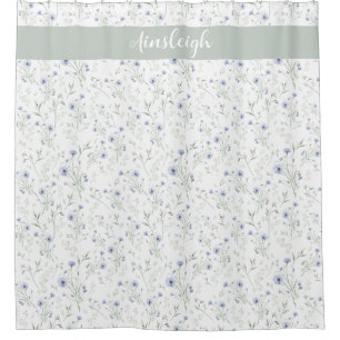 Sage Blue Watercolor Wildflower Monogram Name