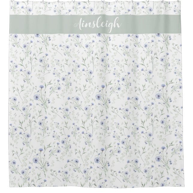 Sage Blue Watercolor Wildflower Monogram Name (Front)