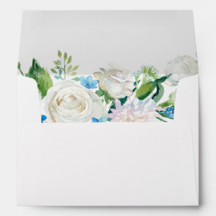 Sage Blue White Floral 5x7 Invitation Envelope