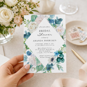Sage Blue White Floral Bridal Shower Invitation