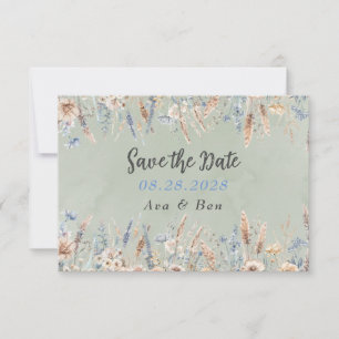 Sage Blue Wildflowers Wedding Save The Date Card
