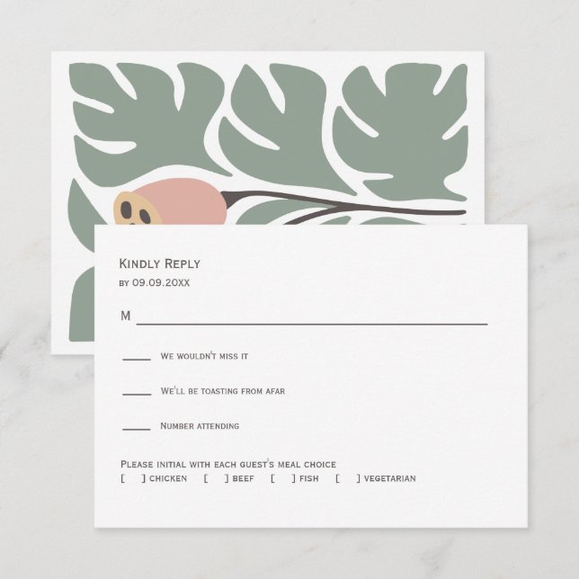 Sage & Blush Abstract Floral Wedding Invitation,  RSVP Card (Front/Back)