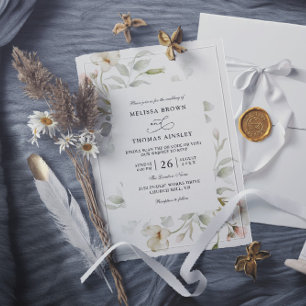 Sage Blush Elegant Floral Budget QR Code Wedding Invitation