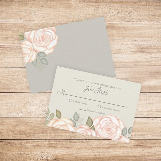 Sage Blush Floral Watercolor Foliage Wedding RSVP Card (Creator Uploaded)