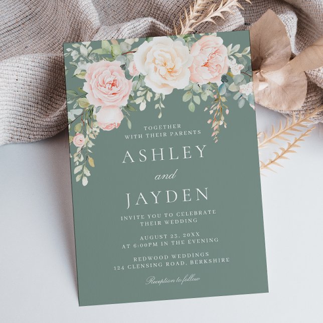 Sage & Blush Floral Watercolor Wedding  Invitation (Creator Uploaded)