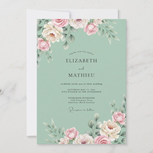 Sage Blush Floral Wedding Invitation (Front)