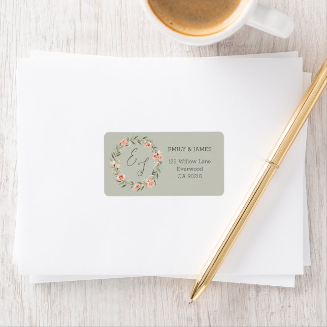 Sage Blush Rose Wedding Return Address Labels (Insitu)