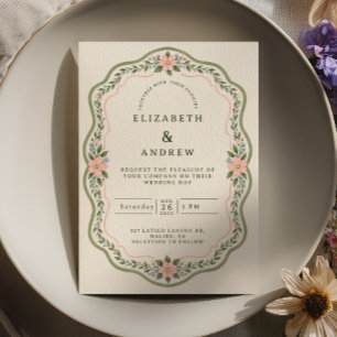 Sage Blush Wavy Preppy Wedding Invitation