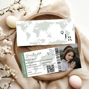 Sage Boarding pass wedding save the date ticket Invitation
