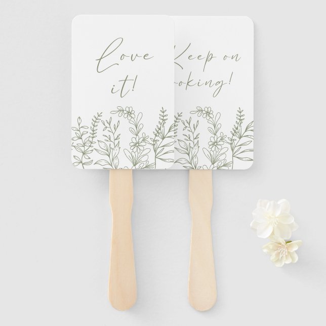 Sage Boho Flower Say Yes To The Dress Hand Fan (Front and Back)