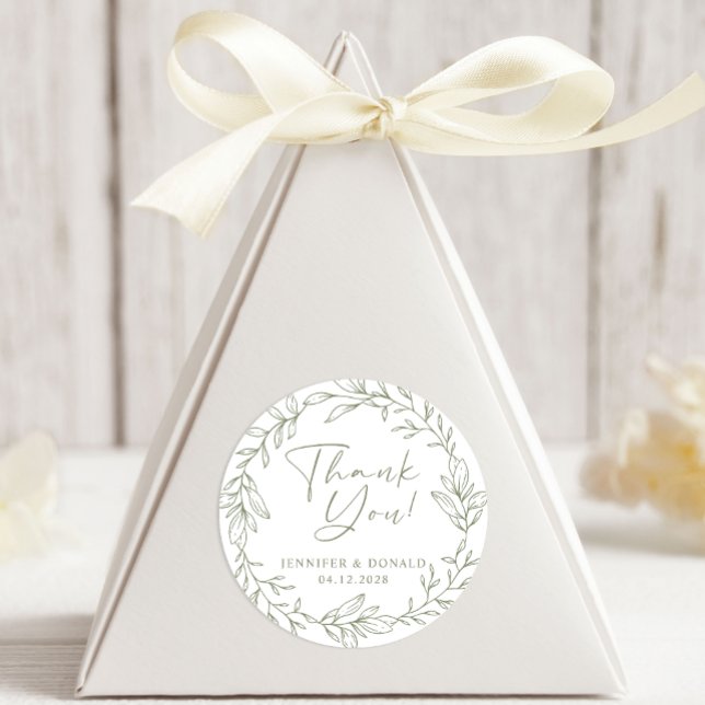 Sage Boho Flower Simple Thank You Wedding Classic Round Sticker (Creator Uploaded)