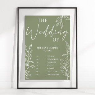 Sage Boho Flower Simple Wedding Program Schedule  Poster