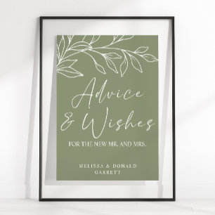 Sage Boho Flower Wedding Advice & Wishes Poster