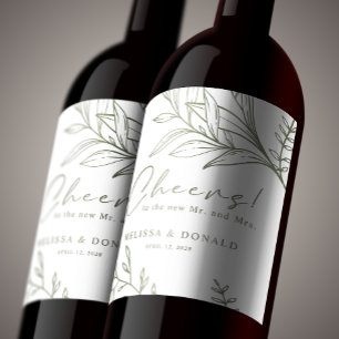 Sage Boho Flowers Boho Wedding Wine Label