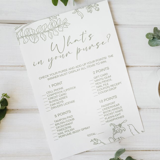 Sage Boho Flowers Game Whats In Your Purse Flyer (Creator Uploaded)