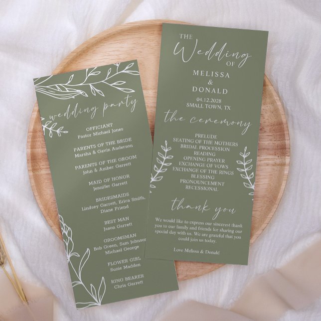Sage Boho Flowers Simple Wedding Program (Creator Uploaded)