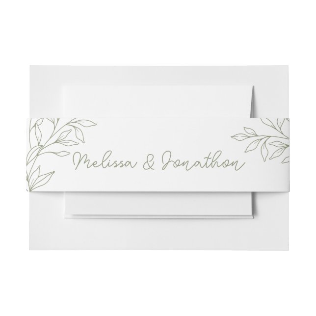 Sage Boho Flowers Wedding Invitation Belly Band (Front Example)