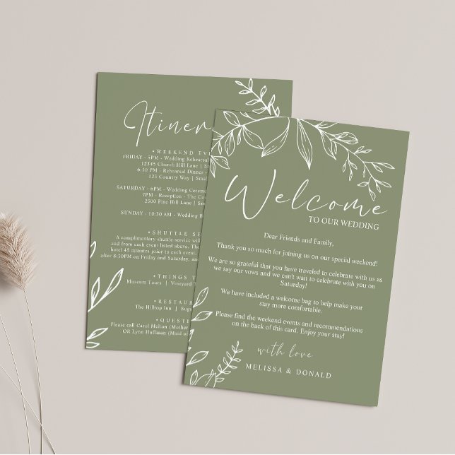 Sage Boho Flowers Welcome Letter & Itinerary Card (Creator Uploaded)