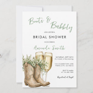Sage Boots & Bubbly Bridal Shower Champagne Invitation